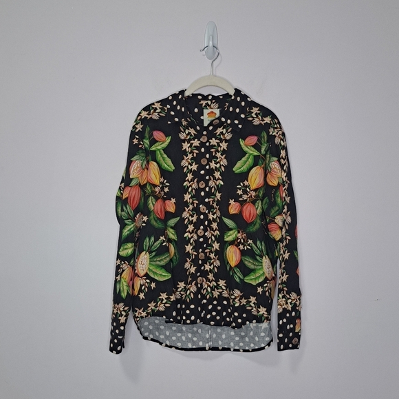 Farm Rio Cocoa Paradise Linen Blend Shirt Small NWOT - Picture 5 of 7